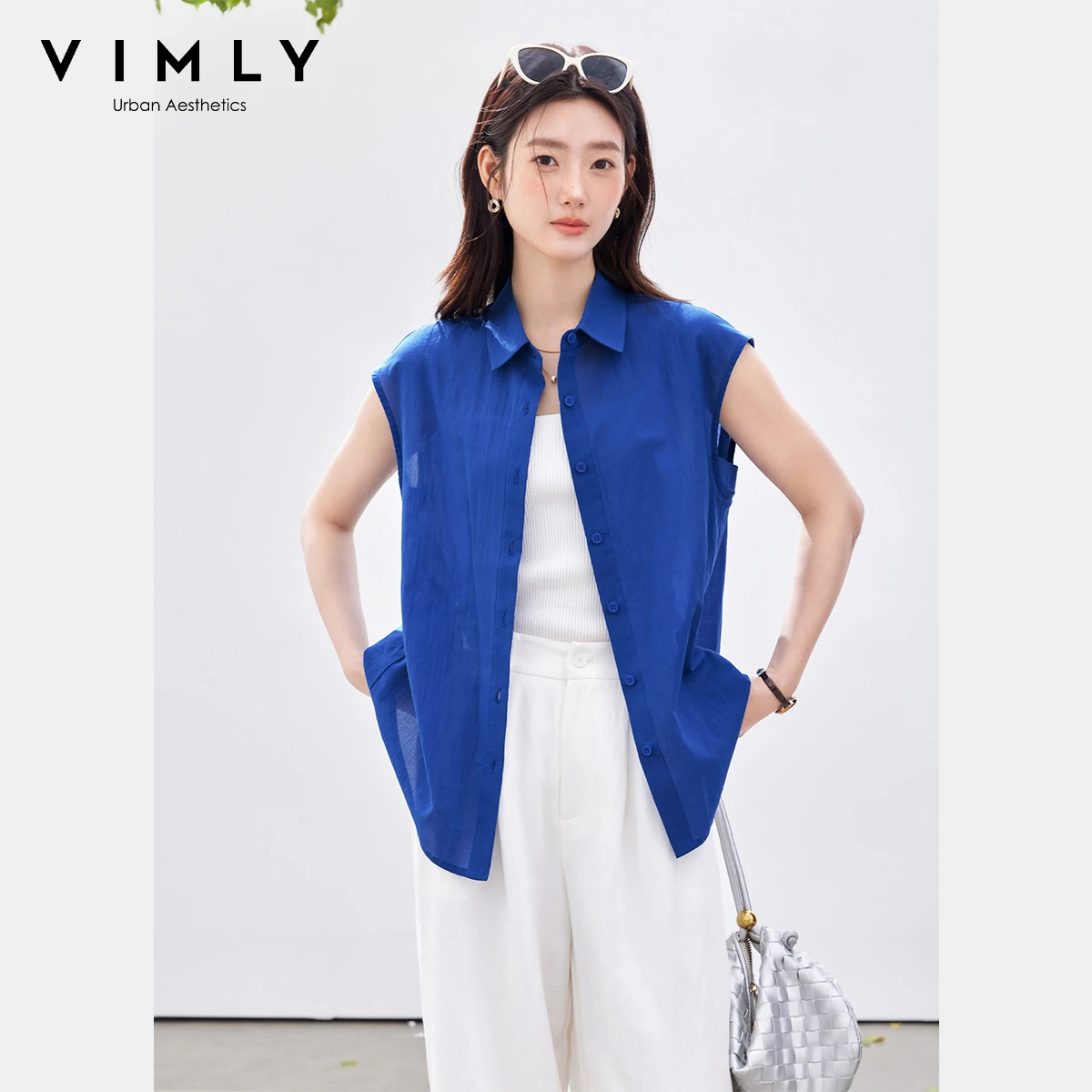VIMLY Minimalist Office Sleeve - Shirt Camp Collar ulasan dan harga
