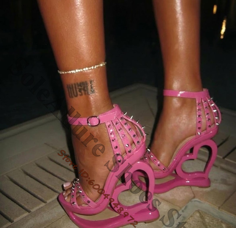 Hot Pink Spike Stud Caged Hear - Casual Sandal Leather ulasan dan harga
