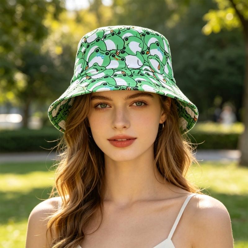 Packable Frogs Print Bucket Ha - Packable Hat Nylon ulasan dan harga